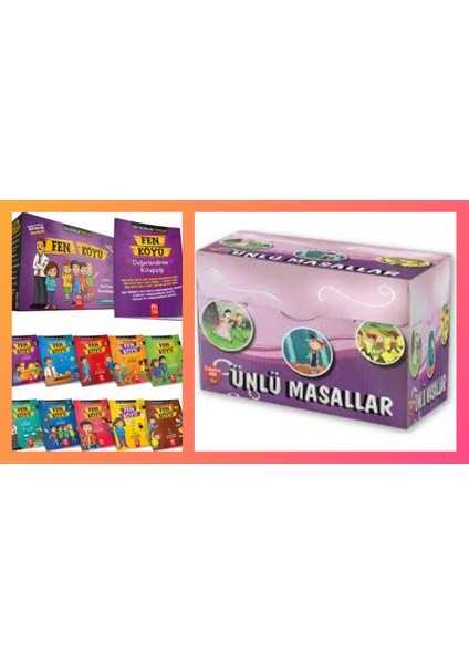 Fen Köyü + Çalışkan Arı Ünlü Masallar 10'lu Hikaye Setleri + 20 Kitap Hikaye Seti
