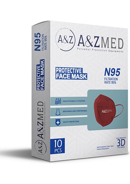 A&Z Med N.95 Ffp2 Bordo Steril Tekli Paket Kutu Içi 10 Adet