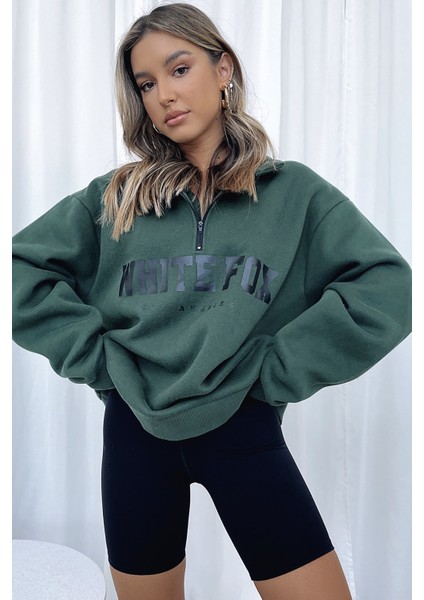 Mad Girls Haki Fermuar Detaylı Sweatshirt MG1246