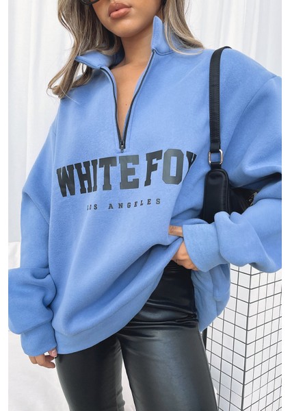 Mad Girls Indigo Fermuar Detaylı Sweatshirt MG1246 fiyatları