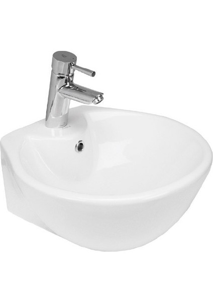 Güral Mobilya Üstü Lavabo Oval Armatür Delikli - Beyaz 42 cm