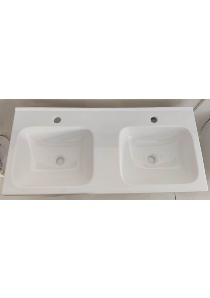 Qube Çift Hazneli Lüx Lavabo - Beyaz 45*100 cm
