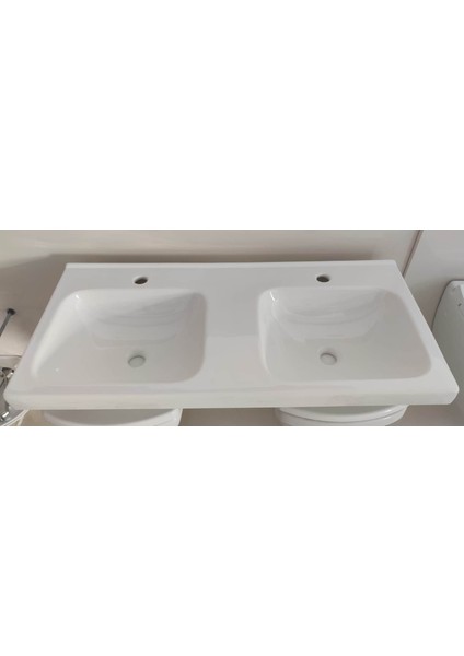 Qube Çift Hazneli Lüx Lavabo - Beyaz 45*100 cm