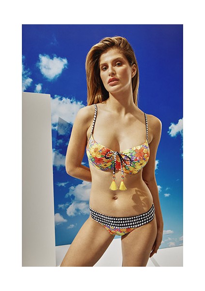 Önü Sürgülü Turuncu Balenli Bikini Takımı