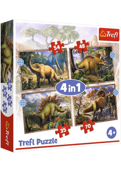 Interestıng Dınosaurs 4 In 1 Çocuk Puzzle (35+48+54+70 Parça)