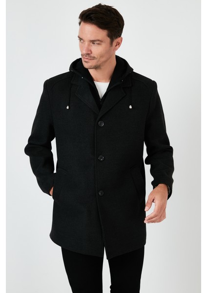 Çıkarılabilir Kapüşonlu Kırçıllı Slim Fit Kaşe Kaban Erkek KABAN 5841013 fiyatları