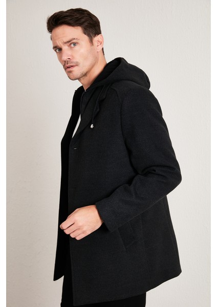 Çıkarılabilir Kapüşonlu Kırçıllı Slim Fit Kaşe Kaban Erkek KABAN 5841013 fırsatları
