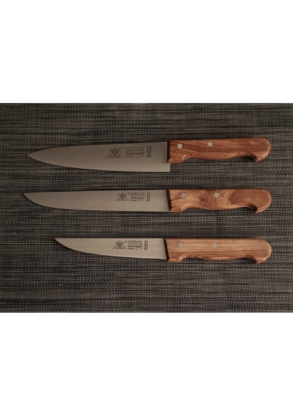 Zeytin Saplı Profesyonel Şef Bıçakları 3'lü 20/20/15 cm
