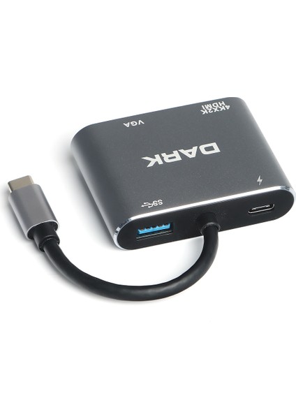 USB 3.1 Type-C' to 4K Ultra HD 1080p Hdmi/VGA/Pd Şarj/Usb 3.0 4in1 Çevirici Hub Adaptör (DK-AC-U31XHDV)