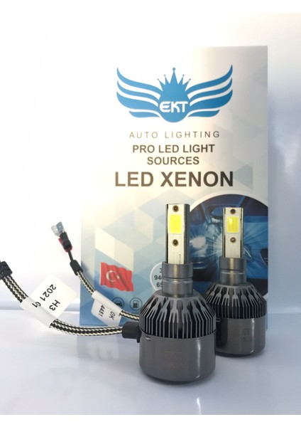 Ekt 9400 Lümen Beyaz LED Xenon 7200K Şimşek Etkili Far Ampulü h3