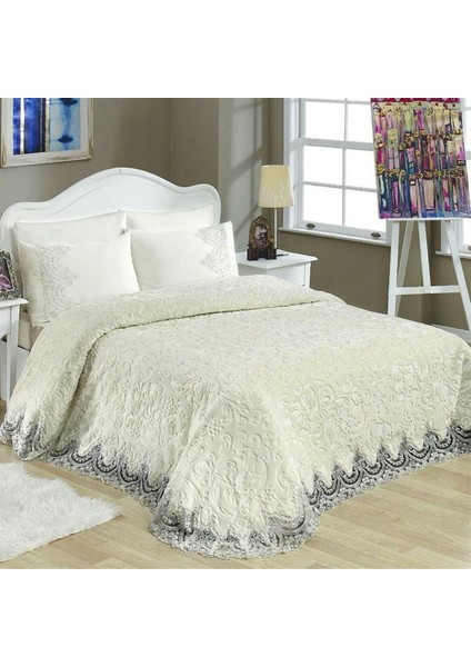 Fransız Güpürlü 6 Parça Battaniye Set Krem