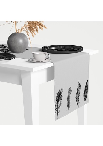 Amerikan Servis Dijital Baskılı Tüy Desen Renkli Masa Sunum Runner 40X145 Tropikhome