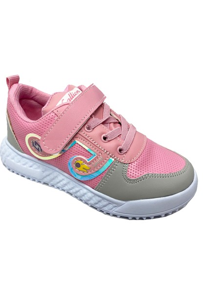 0107 Deri Filet Çocuk Spor Ayakkabı Pembe Buz