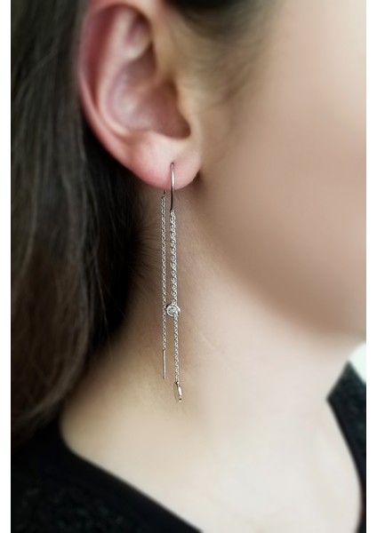 Kadın Sallantılı Zirkon ve Yuvarlak Plaka Uçlu Gümüş Küpe fiyatları