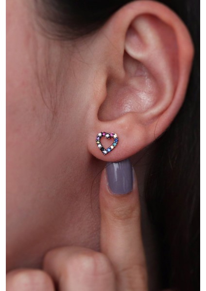 Kadın Kalp Tasarım 925 Ayar Gümüş Küpe