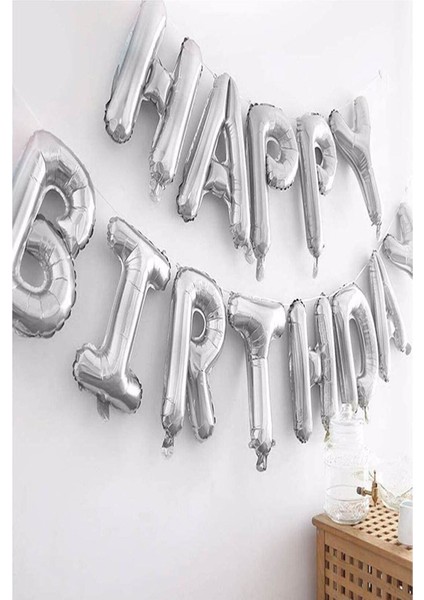 Happy Birthday Gümüş Harf Folyo Balon Set