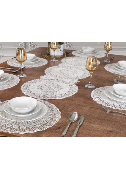 Tropik Home Amerikan Servis 12 Kişilik Venezia Beyaz Supla ve Runner Set 13 Parça Set Sunum Takımı Tropikhome