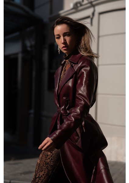 WM30 Deri Kadın Uzun Trençkot fiyatları