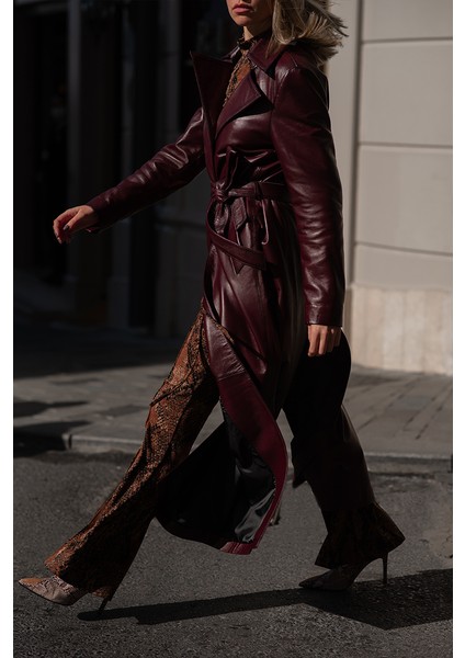 WM30 Deri Kadın Uzun Trençkot fırsatları