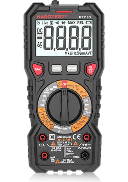 HT118D Profesyonel Dijital Multimetre Otomotiv Test Cihazı 1000V 10A Ac Dc Voltmetre Kondansatör Transistör Test Cihazı