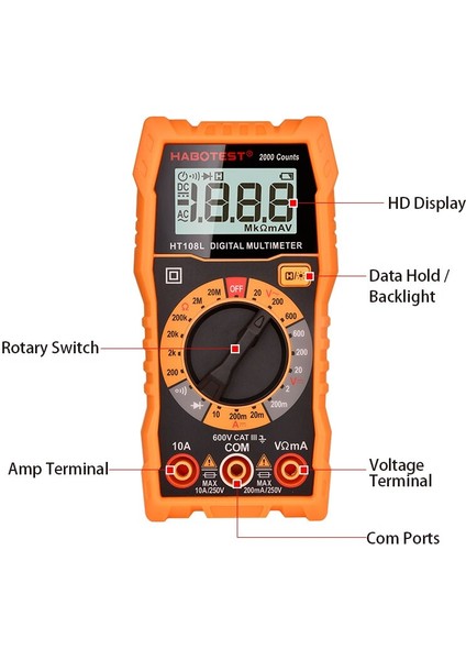 Multimetreler Dijital Profesyonel Voltmetre Akım Test Cihazı Arkadan Aydınlatmalı Elektrikli Enstrümantasyon Elektrik Voltaj Test Cihazı(Yurt Dışından)