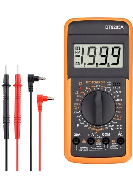 Profesyonel Multimetre Dijital DT9205A Manuel Test Cihazı Hfe Kapasite Ac Dc 1000V 20A Gerilim Ölçer Transistör Test Cihazı