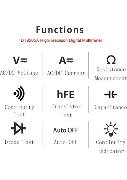 Profesyonel Multimetre Dijital DT9205A Manuel Test Cihazı Hfe Kapasite Ac Dc 1000V 20A Gerilim Ölçer Transistör Test Cihazı