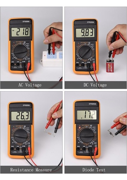 Profesyonel Multimetre Dijital DT9205A Manuel Test Cihazı Hfe Kapasite Ac Dc 1000V 20A Gerilim Ölçer Transistör Test Cihazı