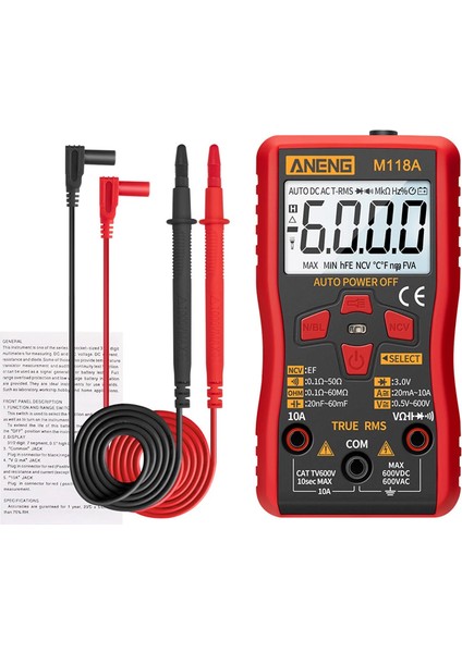 Dijital Mini Multimetre Test Cihazı Otomatik Mmultimetro True Rms Transistör Ölçer, Ncv Veri Tutma ile 6000 Adet El Feneri