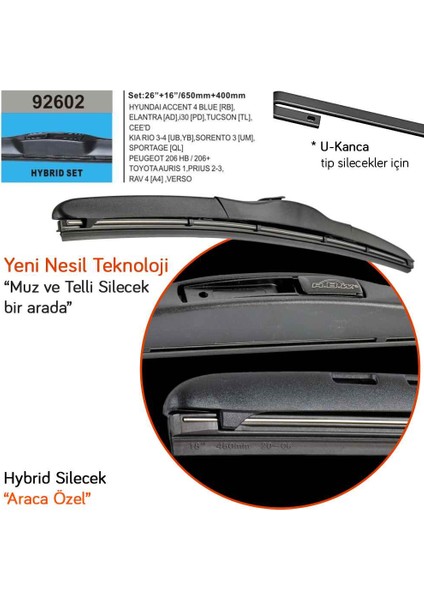 92602 Toyota Verso 2009+ Hybrid Silecek (Kancalı Md)