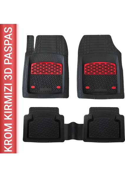 Safir Fiat Punto uyumlu Universal 3D Paspas Krom Kırmızı