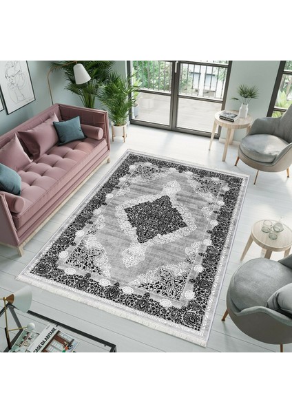 Bazaarforum Dekoratif Saçaklı Mermer Desen Yeni Model Pvc Deri Kaymaz Taban Dijital Baskı Halı 100X300CM CK-523
