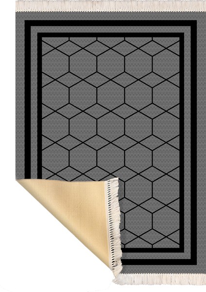 Bazaarforum Dekoratif Saçaklı Mermer Desen Yeni Model Pvc Deri Kaymaz Taban Dijital Baskı Halı 80X300 cm CK-533