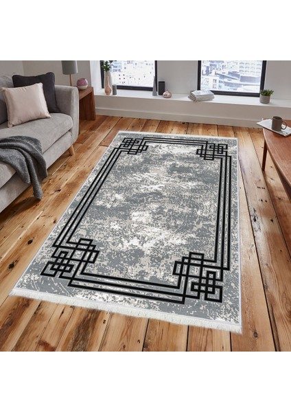 Bazaarforum Dekoratif Saçaklı Mermer Desen Yeni Model Pvc Deri Kaymaz Taban Dijital Baskı Halı 100X300CM CK-696