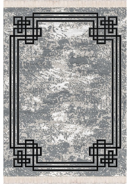 Bazaarforum Dekoratif Saçaklı Mermer Desen Yeni Model Pvc Deri Kaymaz Taban Dijital Baskı Halı 100X300CM CK-696