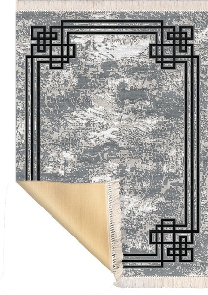 Bazaarforum Dekoratif Saçaklı Mermer Desen Yeni Model Pvc Deri Kaymaz Taban Dijital Baskı Halı 100X300CM CK-696