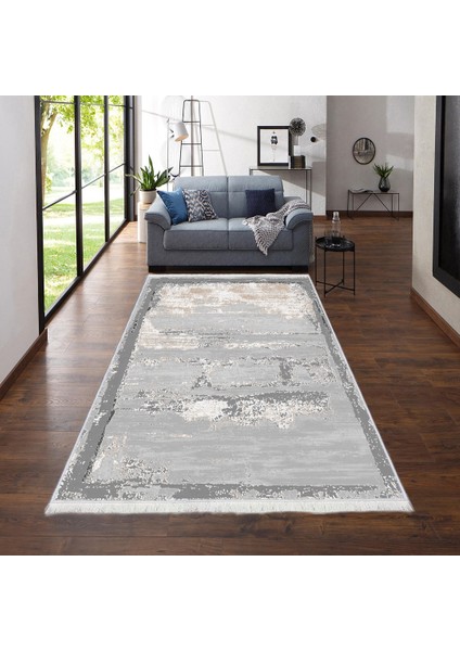 Bazaarforum Dekoratif Saçaklı Mermer Desen Yeni Model Pvc Deri Kaymaz Taban Dijital Baskı Halı 80X140CM CK-546