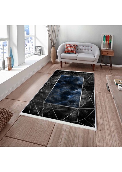 Bazaarforum Dekoratif Saçaklı Mermer Desen Yeni Model Pvc Deri Kaymaz Taban Dijital Baskı Halı 80X200CM CK-547