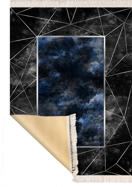 Bazaarforum Dekoratif Saçaklı Mermer Desen Yeni Model Pvc Deri Kaymaz Taban Dijital Baskı Halı 180X280CM CK-547