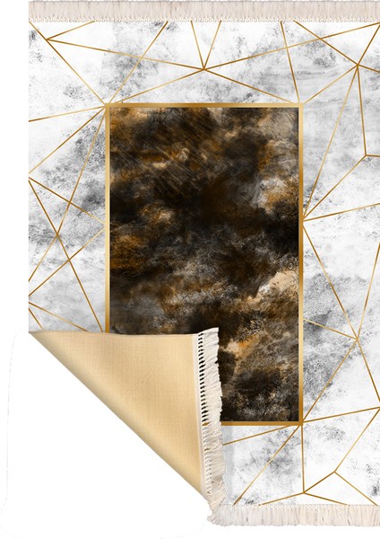 Bazaarforum Dekoratif Saçaklı Mermer Desen Yeni Model Pvc Deri Kaymaz Taban Dijital Baskı Halı 80X200CM CK-548