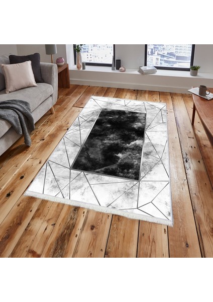 Bazaarforum Dekoratif Saçaklı Mermer Desen Yeni Model Pvc Deri Kaymaz Taban Dijital Baskı Halı 80X140CM CK-549