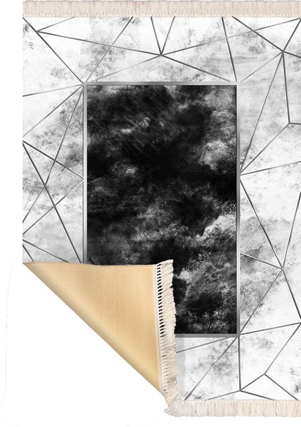Bazaarforum Dekoratif Saçaklı Mermer Desen Yeni Model Pvc Deri Kaymaz Taban Dijital Baskı Halı 80X140CM CK-549