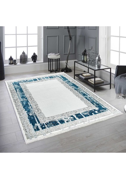 Bazaarforum Dekoratif Saçaklı Mermer Desen Yeni Model Pvc Deri Kaymaz Taban Dijital Baskı Halı 80X300 cm CK-560