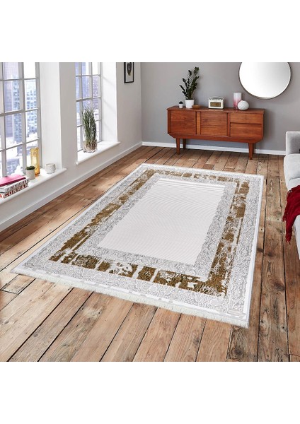 Bazaarforum Dekoratif Saçaklı Mermer Desen Yeni Model Pvc Deri Kaymaz Taban Dijital Baskı Halı 160X230CM CK-561