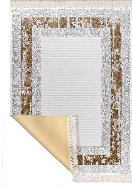 Bazaarforum Dekoratif Saçaklı Mermer Desen Yeni Model Pvc Deri Kaymaz Taban Dijital Baskı Halı 160X230CM CK-561