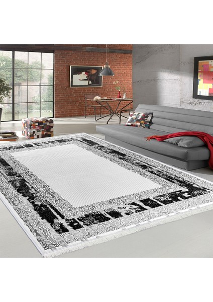 Bazaarforum Dekoratif Saçaklı Mermer Desen Yeni Model Pvc Deri Kaymaz Taban Dijital Baskı Halı 80X300 cm CK-562