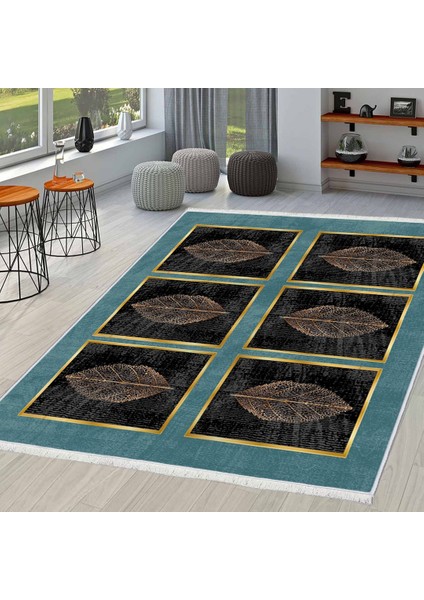 Bazaarforum Dekoratif Saçaklı Mermer Desen Yeni Model Pvc Deri Kaymaz Taban Dijital Baskı Halı 100X140 cm CK-567