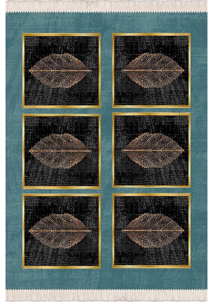 Bazaarforum Dekoratif Saçaklı Mermer Desen Yeni Model Pvc Deri Kaymaz Taban Dijital Baskı Halı 100X140 cm CK-567