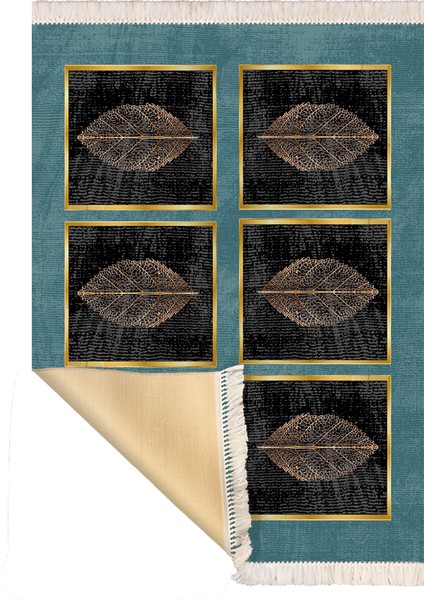Bazaarforum Dekoratif Saçaklı Mermer Desen Yeni Model Pvc Deri Kaymaz Taban Dijital Baskı Halı 100X140 cm CK-567