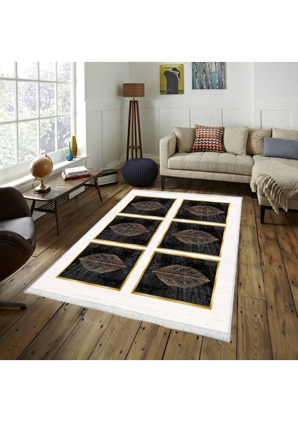 Bazaarforum Dekoratif Saçaklı Mermer Desen Yeni Model Pvc Deri Kaymaz Taban Dijital Baskı Halı 80X200CM CK-563